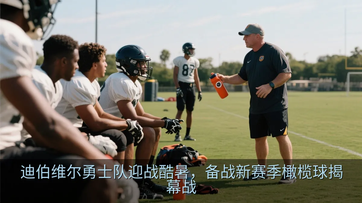 橄榄球教练在夏季训练场边指导球员